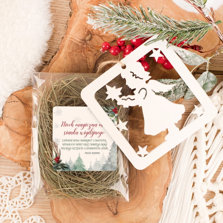 Sianko wigilijne pod obrus. Sianko z zawieszką choinkową.