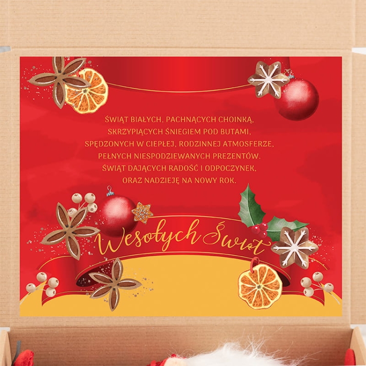 Czerwona wklejka z życzeniami.