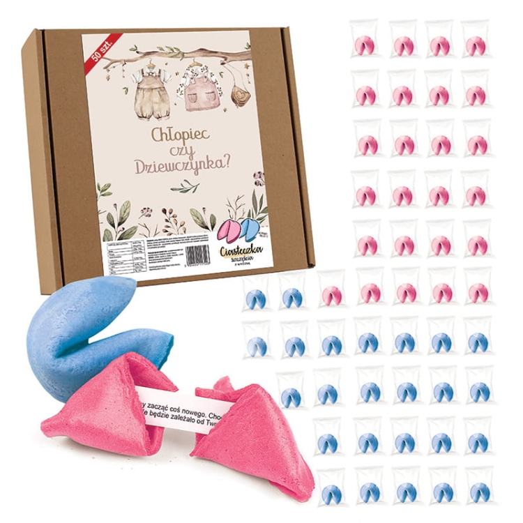 Zestaw ciasteczka z wróżbą na baby shower.