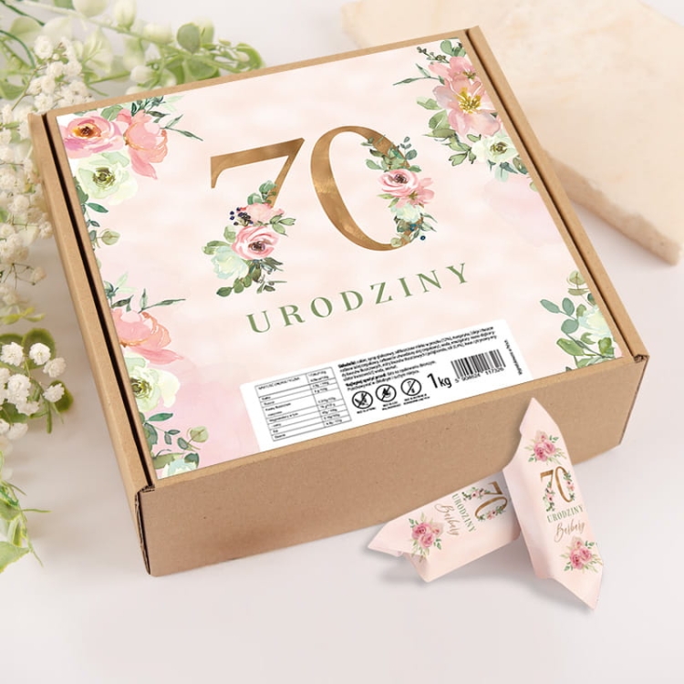 Zestaw krówek z personalizacją na 70 urodziny 1 kg.
