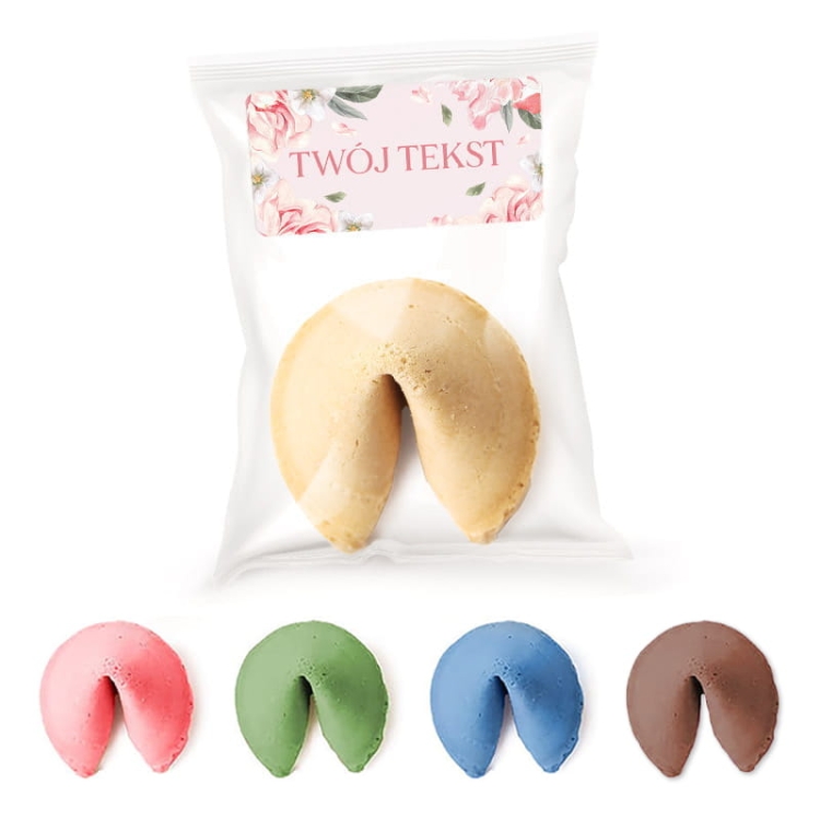 Ciasteczka z wróżbą w celofanowym woreczku z etykietą z Twoim tekstem.