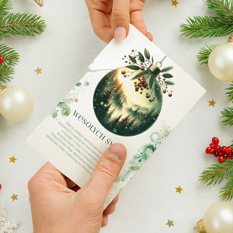 Świąteczne opłatki z eleganckimi grafikami i tekstami życzeń.