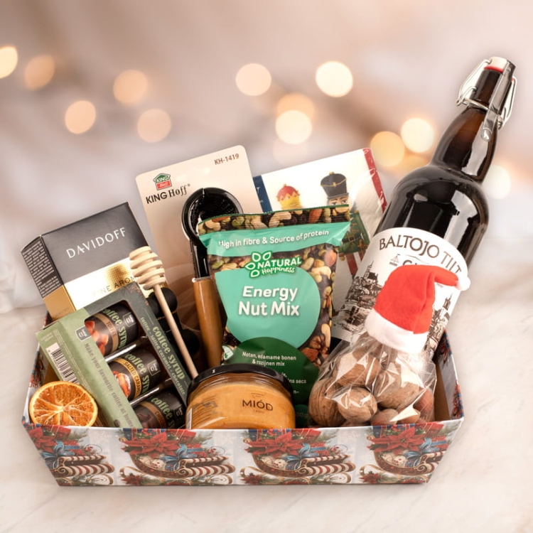 Gotowy zestaw dla pracowników i kontrahentów. Paczka świąteczna w pudełku.