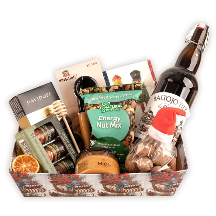 Gotowy kosz prezentowy na Boże Narodzenie.