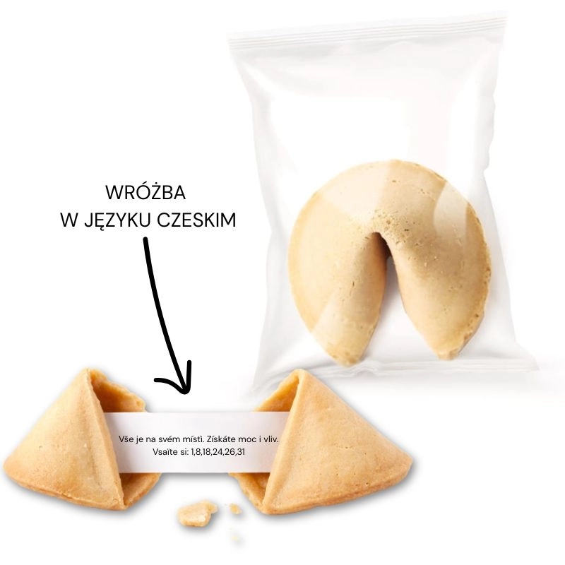 Ciasteczka z wróżbą w języku czeskim. Upominek dla gości.