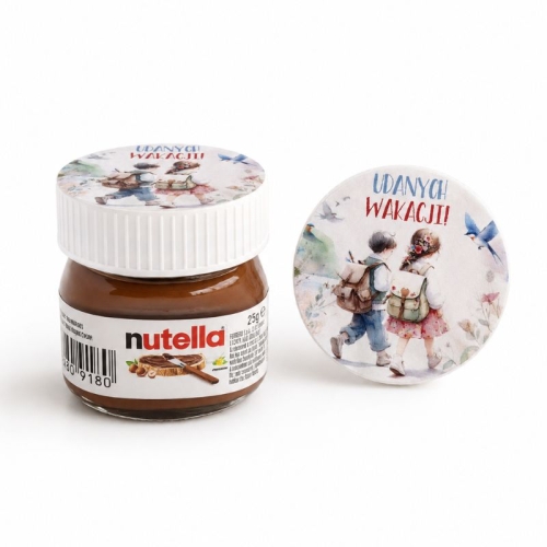 Mini Nutella słodki upominek na koniec roku szkolnego z etykietą Udanych Wakacji.