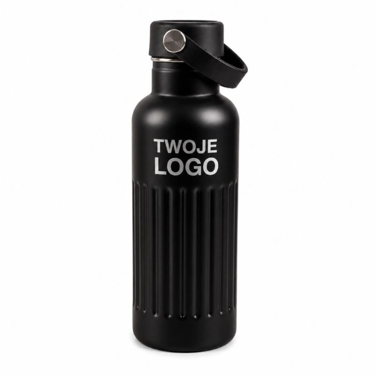 Personalizowana butelka termiczna reklamowa z eleganckim grawerem laserowym.