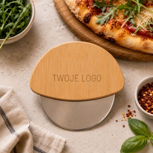 Personalizowany gadżet reklamowy do krojenia pizzy z logo.