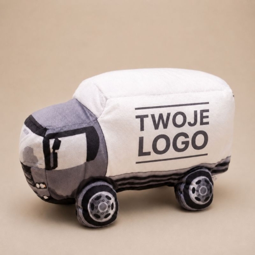 Personalizowana poduszka ciężarówka z logo firmy transportowej.