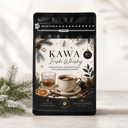 Kawa o smaku whisky w świątecznym opakowaniu to elegancki upominek firmowy dla pracowników i klientów.