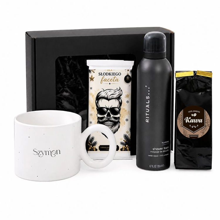 Premium zestaw z kubkiem i Rituals sprawdzi się jako prezent dla niego na Święta.