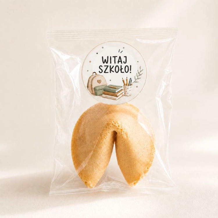 Ciasteczko z wróżbą Witaj Szkoło jako upominek dla ucznia.