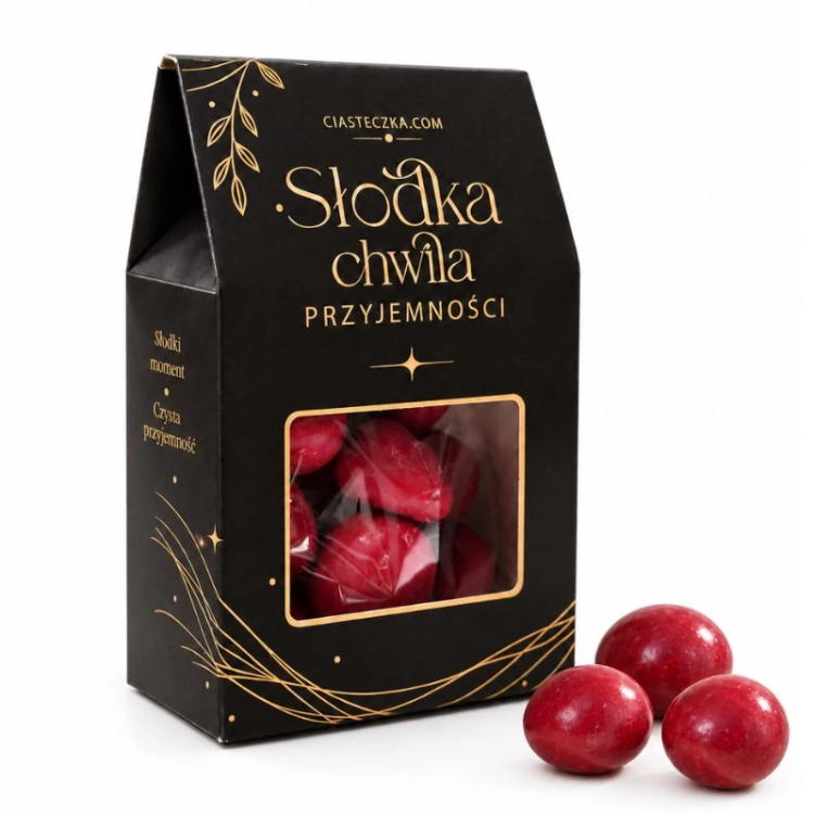 Wiśnie w czekoladzie w eleganckim czarnym pudełeczku to słodki upominek dla pracowników i klientów.