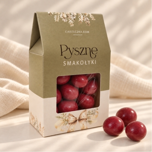 Eleganckie wiśnie w czekoladzie w ozdobnym opakowaniu sprawdzą się jako drobny prezent na różne okazje.