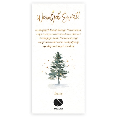 Biały opłatek prostokątny wigilijny z logo firmy.