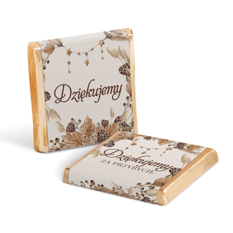 Upominki dla gości. Czekoladki z napisem "Dziękujemy".