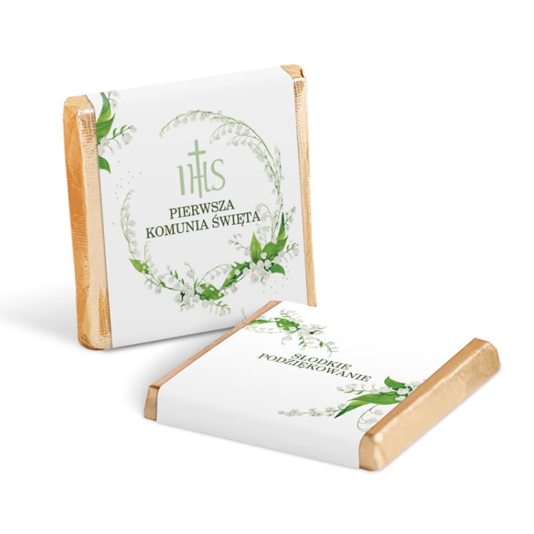 Czekoladki z napisem Pierwsza Komunia Święta. Pyszne czekoladki komunijne.