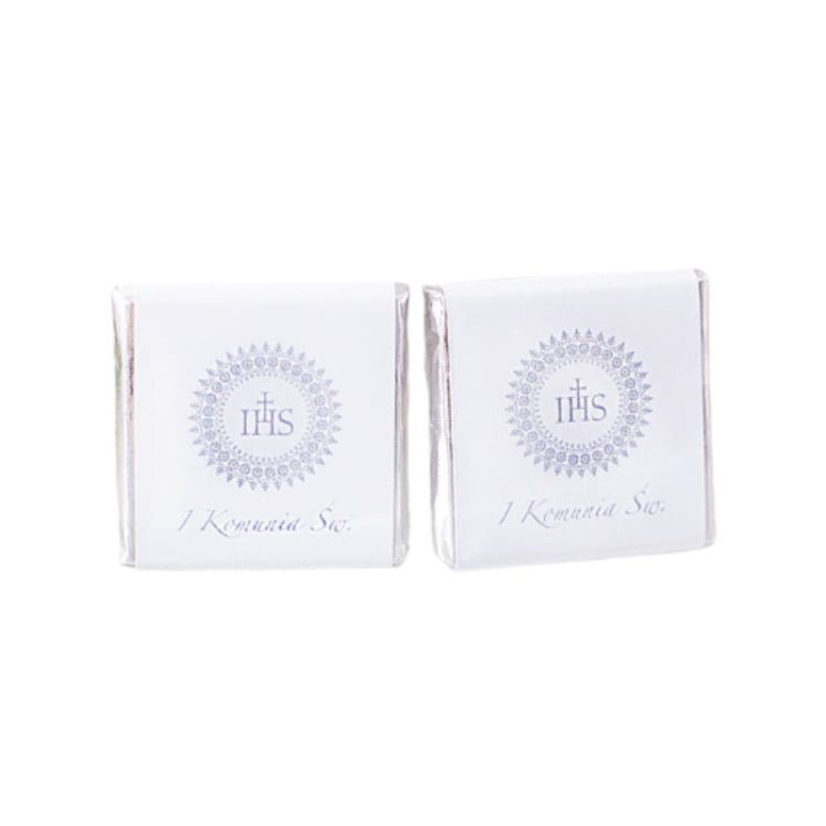 Słodkie podziękowania komunijne. Czekoladki mleczne na przyjęcie komunijne.