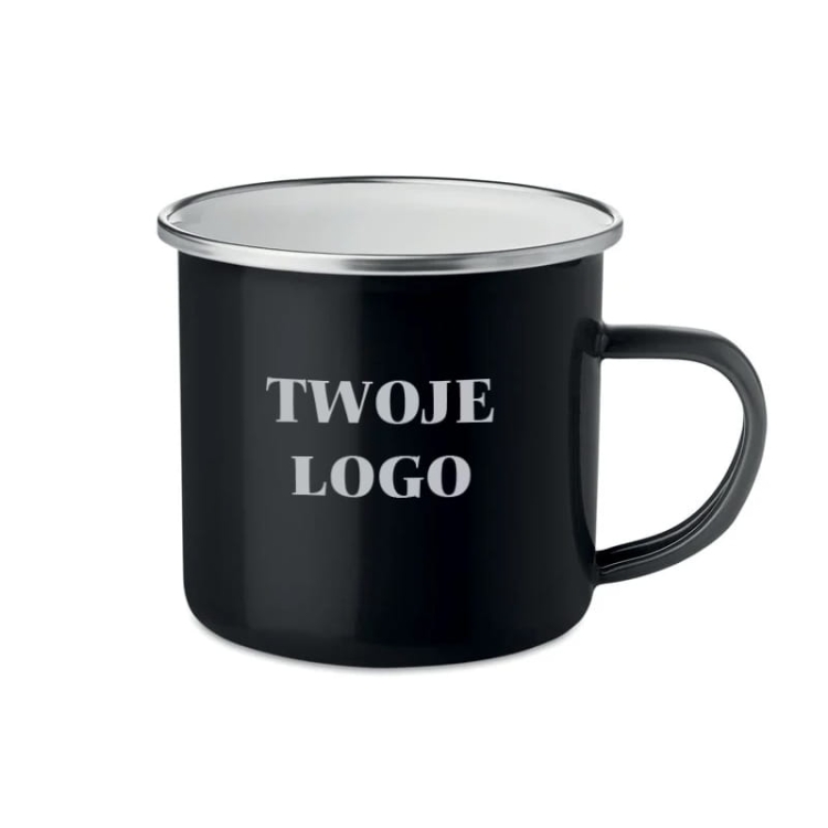 Metalowy kubek reklamowy z logo firmy. Firmowy kubek z grawerem logo.