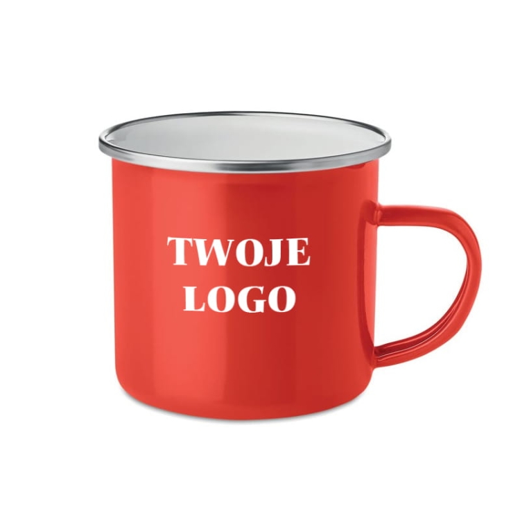 Personalizowany gadżet firmowy. Kubek metalowy z logo firmy.