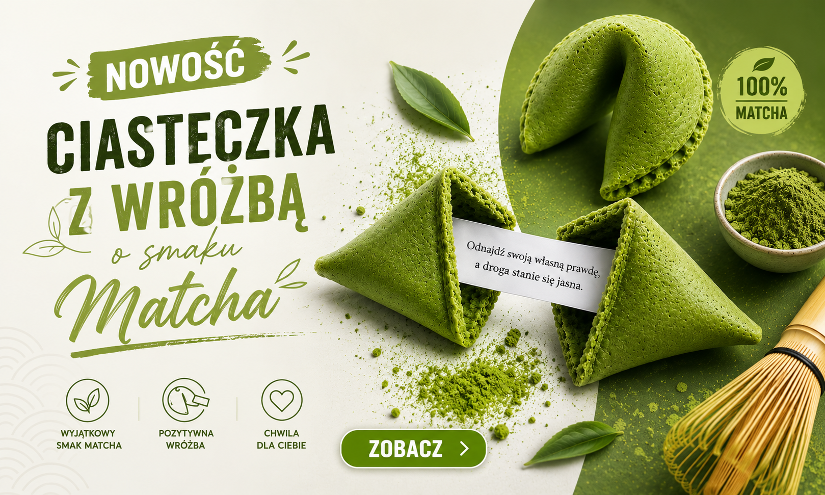 Ciasteczka z wróżbą o smaku matchy